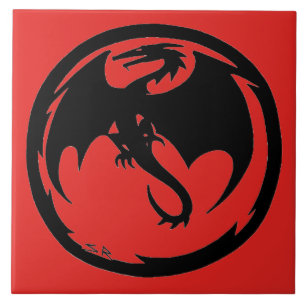 Zwart dragon Rood, groot tegel Tegeltje