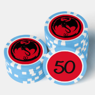 Zwart Dragon rood lt blauw 50 gestreepte poker chi Chips