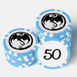 Zwart Dragon wit lt blauw 50 gestreepte poker chip