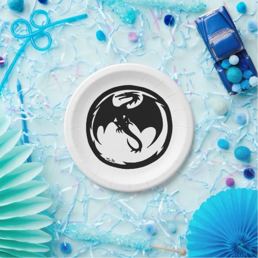 Zwart Dragon wit papier borden Papieren Bordje (Feest)