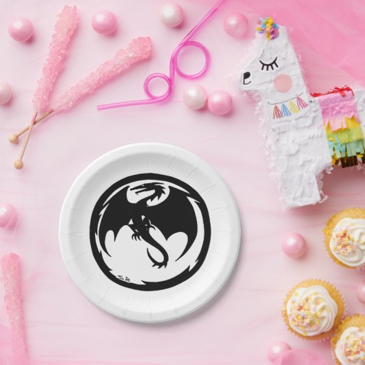 Zwart Dragon wit papier borden Papieren Bordje (Feest)