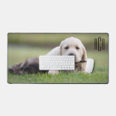 Zwart Drie Letter Monogram Pet Photo Bureaumat (Keyboard & Muis)