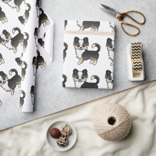 Zwart driekleurige langharige Chihuahua-hond patro Cadeaupapier