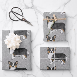 Zwart driekleurige Pembroke Welsh Corgi hondenpatr Inpakpapier Vel
