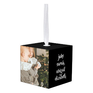 Zwart Dual Photo gepersonaliseerd Kubus Ornament