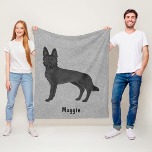 Zwart Duits Herder Cartoon Hond met aangepaste tek Fleece Deken