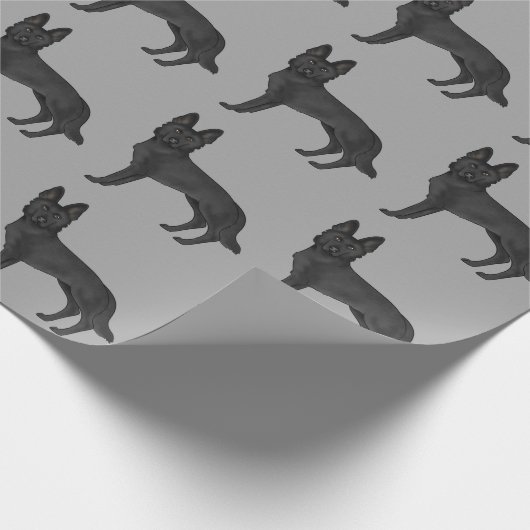 Zwart Duits herder cartoon hond patroon grijs Cadeaupapier (Hoek)