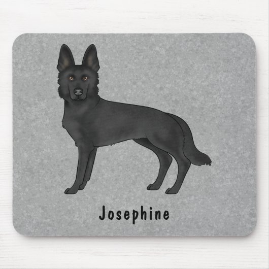 Zwart Duits Herder Hond En Custom Naam Grijs Muismat (Voorkant)