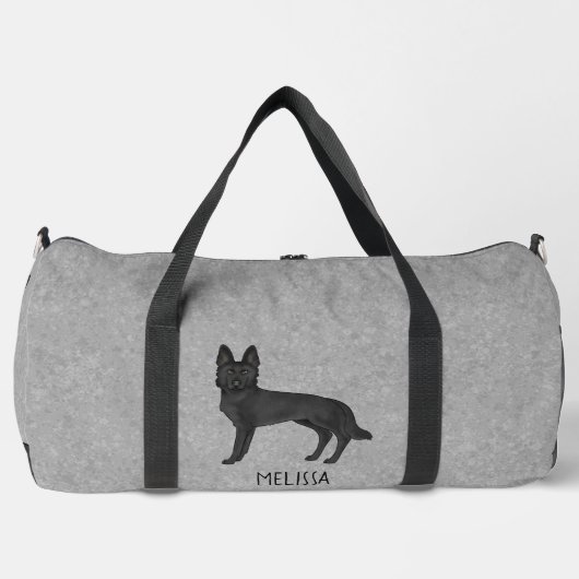 Zwart Duits Herder Hond En Custom Naam Grijs Plunjezak (Voorkant)
