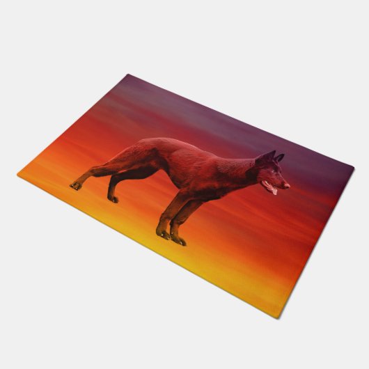 Zwart Duits Herder Hond Strand Portret Deurmat (Schuin)