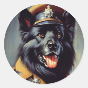 zwart duits herder schilderij ronde sticker