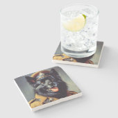  zwart duits herder schilderij stenen onderzetter (Zijkant)