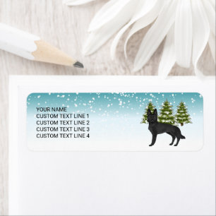 Zwart Duits Herder Winter Bos Aangepaste tekst Etiket