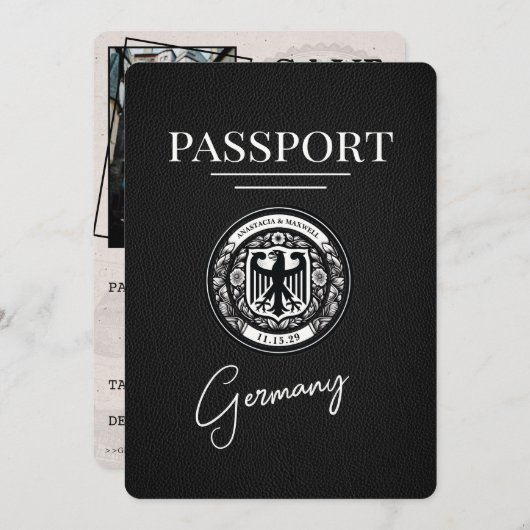 Zwart Duitsland paspoort Bewaar de datum Save The Date (Voorkant / Achterkant)