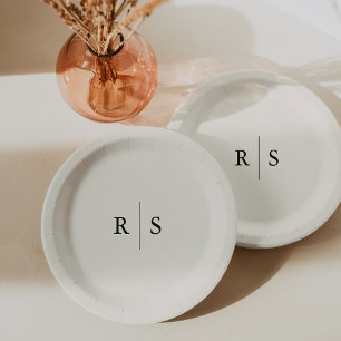 Zwart & Ecru bewerkbare kleur Monogram bruiloft Papieren Bordje