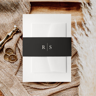 Zwart & Ecru bewerkbare kleur Monogram bruiloft Uitnodigingen Wikkel