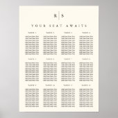 Zwart & Ecru Monogram Bruiloft Zitting Grafiek Poster (Voorkant)