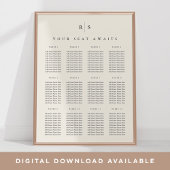 Zwart & Ecru Monogram Bruiloft Zitting Grafiek Poster