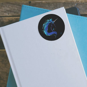 Zwart Eenhoorn Blauw Zilver Ronde Sticker