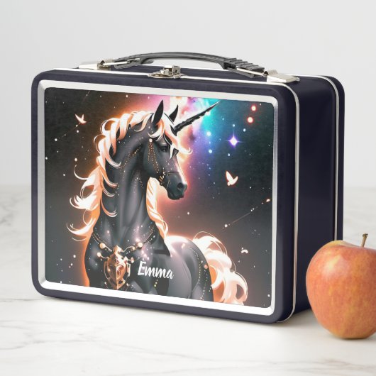 Zwart Eenhoorn Met Gouden Mane Custom Name Script (In situ)