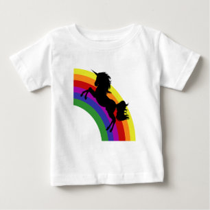 Zwart eenhoorn silhouet regenboog Baby T-shirt