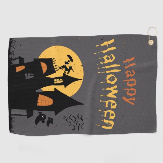 Zwart Eenvoudig Gelukkig Halloween Portret Golf Ha Golfhanddoek (Horizontaal)