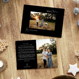 Zwart Eenvoudig Modern Kerstmis Foto en Brief Feestdagenkaart