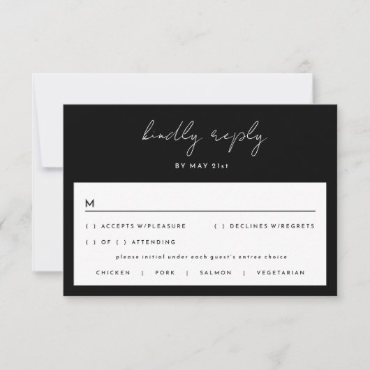 Zwart Eenvoudig Modern Script Bruiloft RSVP Kaart (Voorkant)