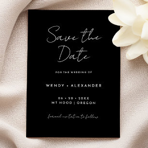Zwart Eenvoudig Modern Script De datum opslaan Save The Date
