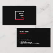 Zwart Eenvoudig Vierkant Rode Doos Modern Visitekaartje (Voorkant / Achterkant)