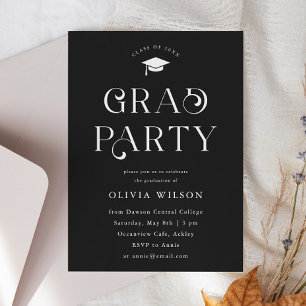 Zwart Eenvoudige Typografie Afstudeerder Party Kaart
