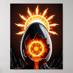 Zwart ei met zon poster