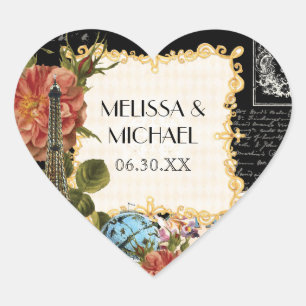 Zwart  Eiffeltoren Roos Favor Gift Labels