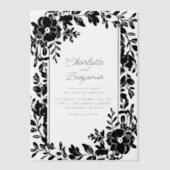 Zwart Elegant Bloemen Border Lijst Wedding Vellum Uitnodigingen (Voorkant)