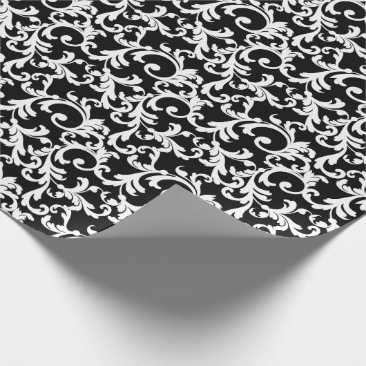 Zwart Elegant Damask Print Cadeaupapier (Hoek)