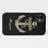 Zwart, elegant diamant & goudanker Case-Mate iPhone case (Achterkant (horizontaal))