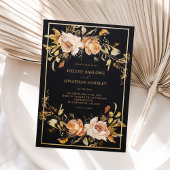 Zwart Elegant Floral Modern Bruiloft Kaart