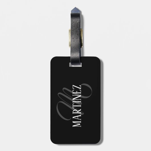 Zwart Elegant gepersonaliseerde achternaam | Naam Bagagelabel (Achterkant verticaal)