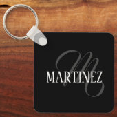 Zwart Elegant gepersonaliseerde achternaam | Naam Sleutelhanger (Voorkant)