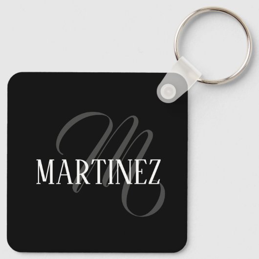 Zwart Elegant gepersonaliseerde achternaam | Naam Sleutelhanger (Achterkant)