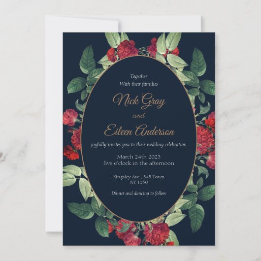 Zwart Elegant  Gothic bruiloft uitnodiging (Voorkant)