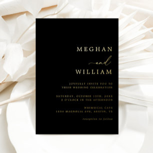 Zwart Elegant Kalligrafie Bruiloft Goud Folie Uitnodiging