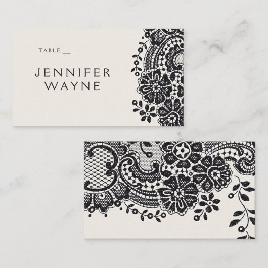 Zwart elegant kant trouwplaats kaarten plaatskaartje (Voorkant / Achterkant)