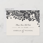 Zwart elegant kanten bruiloft bewaar de datum aankondigingskaart (Voorkant / Achterkant)