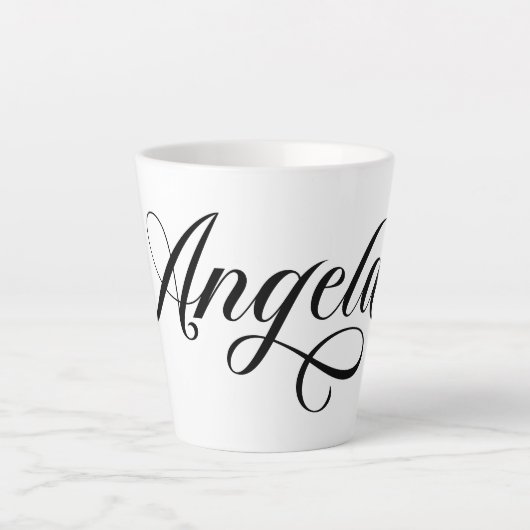 Zwart Elegant Lettering Angela Latte Mok (Voorkant)