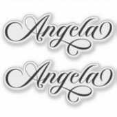 Zwart Elegant Lettering Angela Sticker (Voorkant)