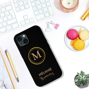 Zwart Elegant Luxe Klassiek Monogram iPhone 13 Hoesje