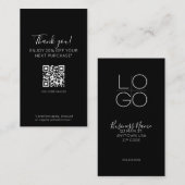 Zwart Elegant Minimaal Script Promo Korting QR Visitekaartje (Voorkant / Achterkant)
