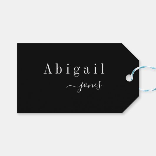 Zwart Elegant Minimalist Script Naam Gepersonalise Cadeaulabel (Voorkant (Horizontaal))