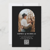 Zwart Elegant minimalistisch stijlvol bruiloft QR  Kaart (Achterkant)
